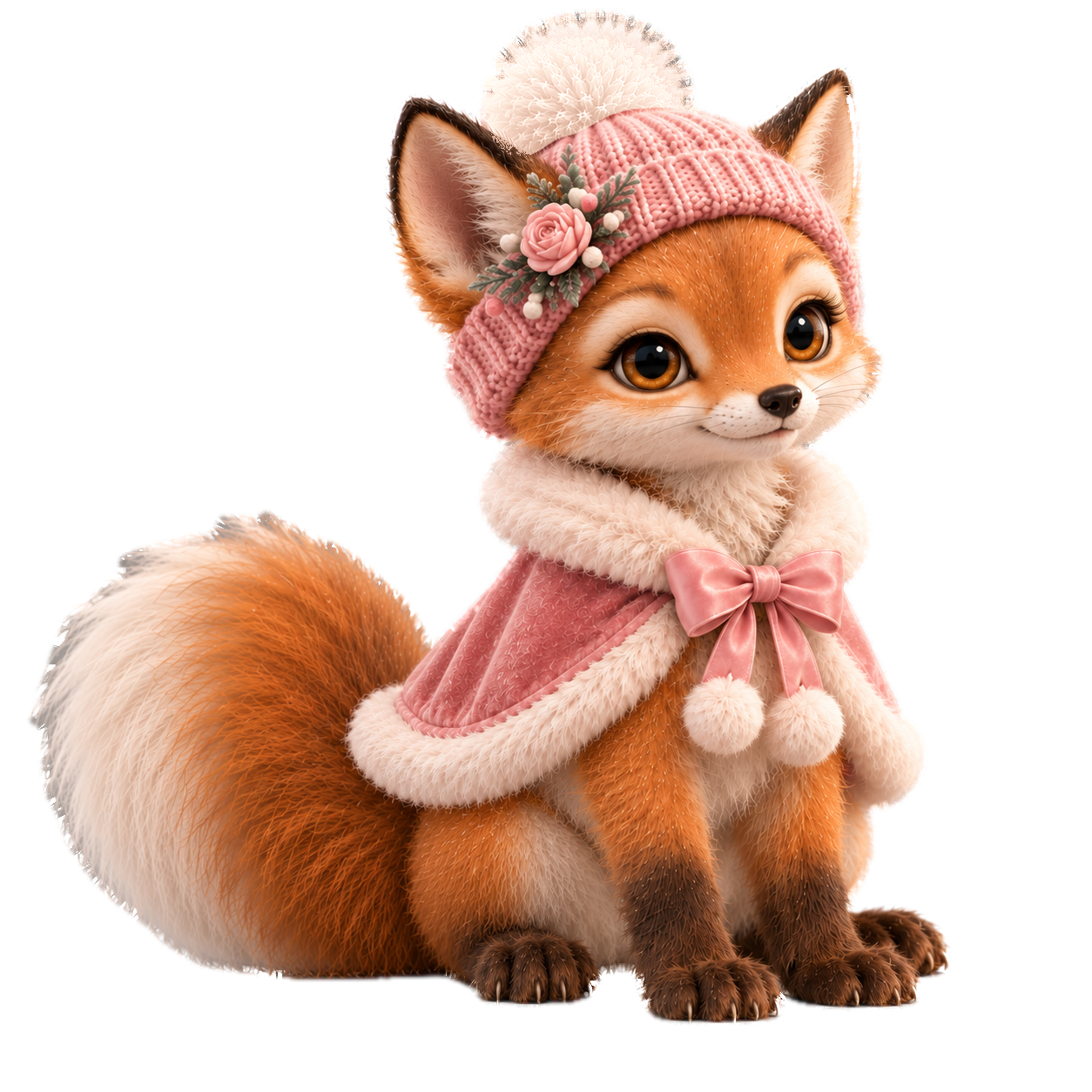 Rory sitting in her pink cape and beanie